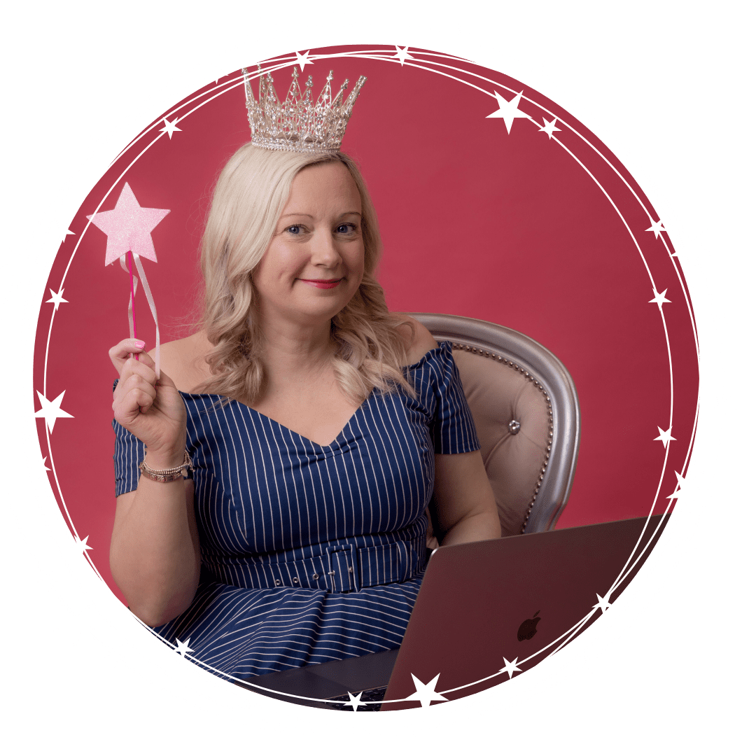 Make your website more personal by Lisa, pictured here with a crown and wand in a blue dress