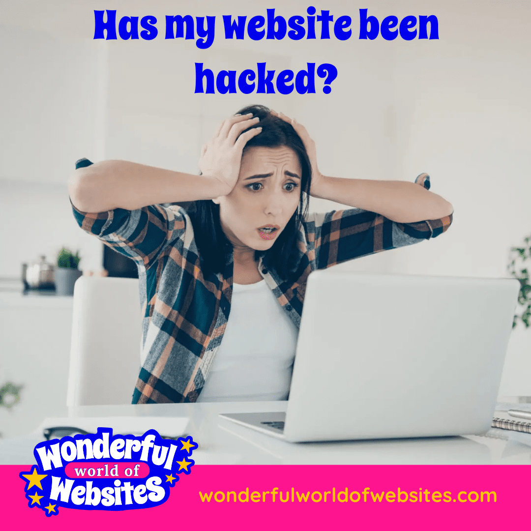 Has your website been hacked? A lady looking at her computer in shock with her hands on her head