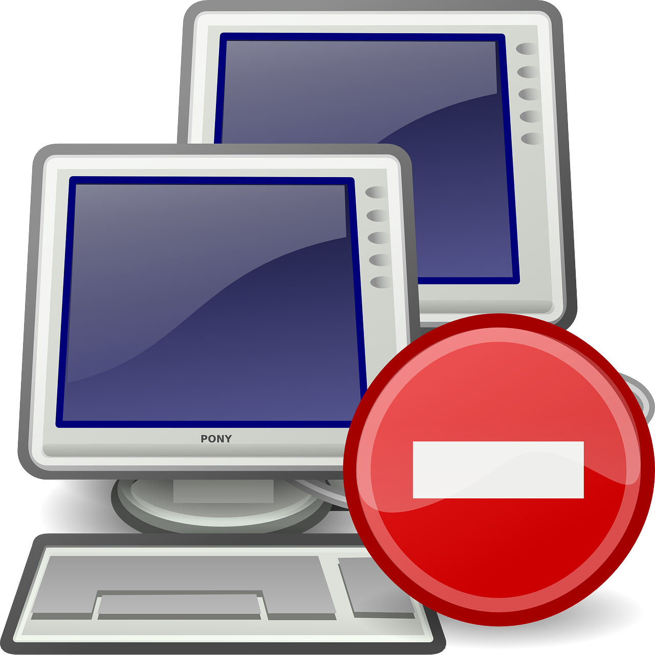 Accessibility for Websites is crucial - this image shows graphic drawings of 2 computers, one offset behind the other and a red 'no entry' sign in the bottom right hand corner