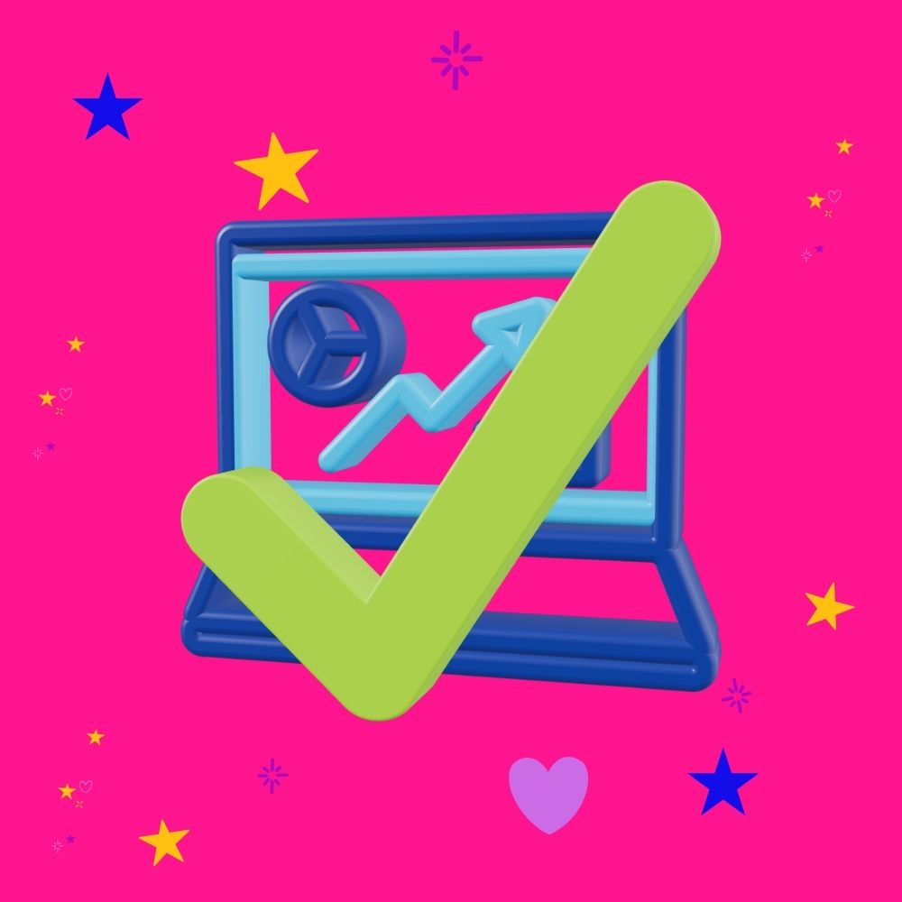 graphic of a blue laptop with a green tick over it to illustrate your install of Google Analytics has worked