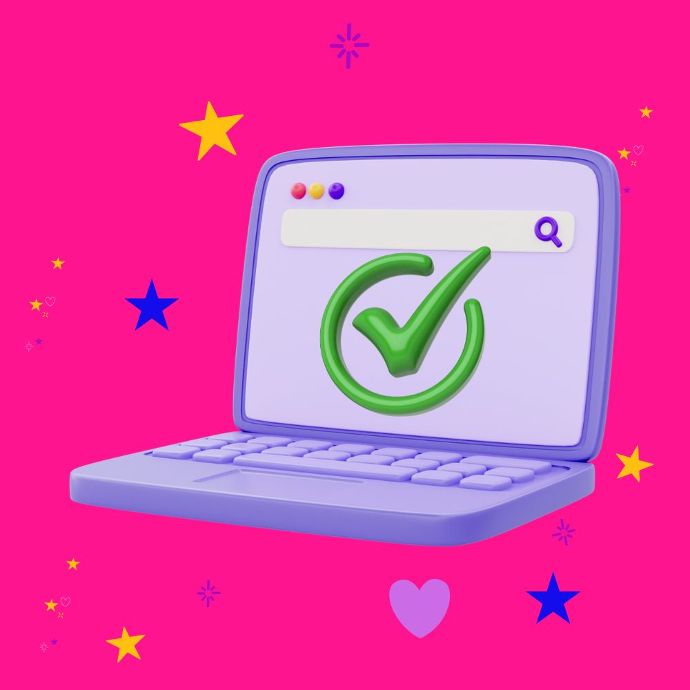 Is my website compliant? An open lilac laptop with a big green tick on the screen