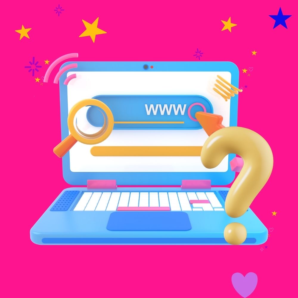 a laptop 3d graphic showing a website with a yellow question mark to portray 'Do I need a website?'