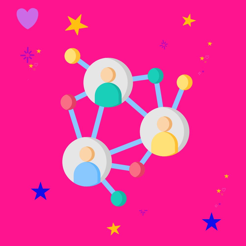 Graphic showing 3 differnet people icons all linked up to illustrate networking for an experienced website designer