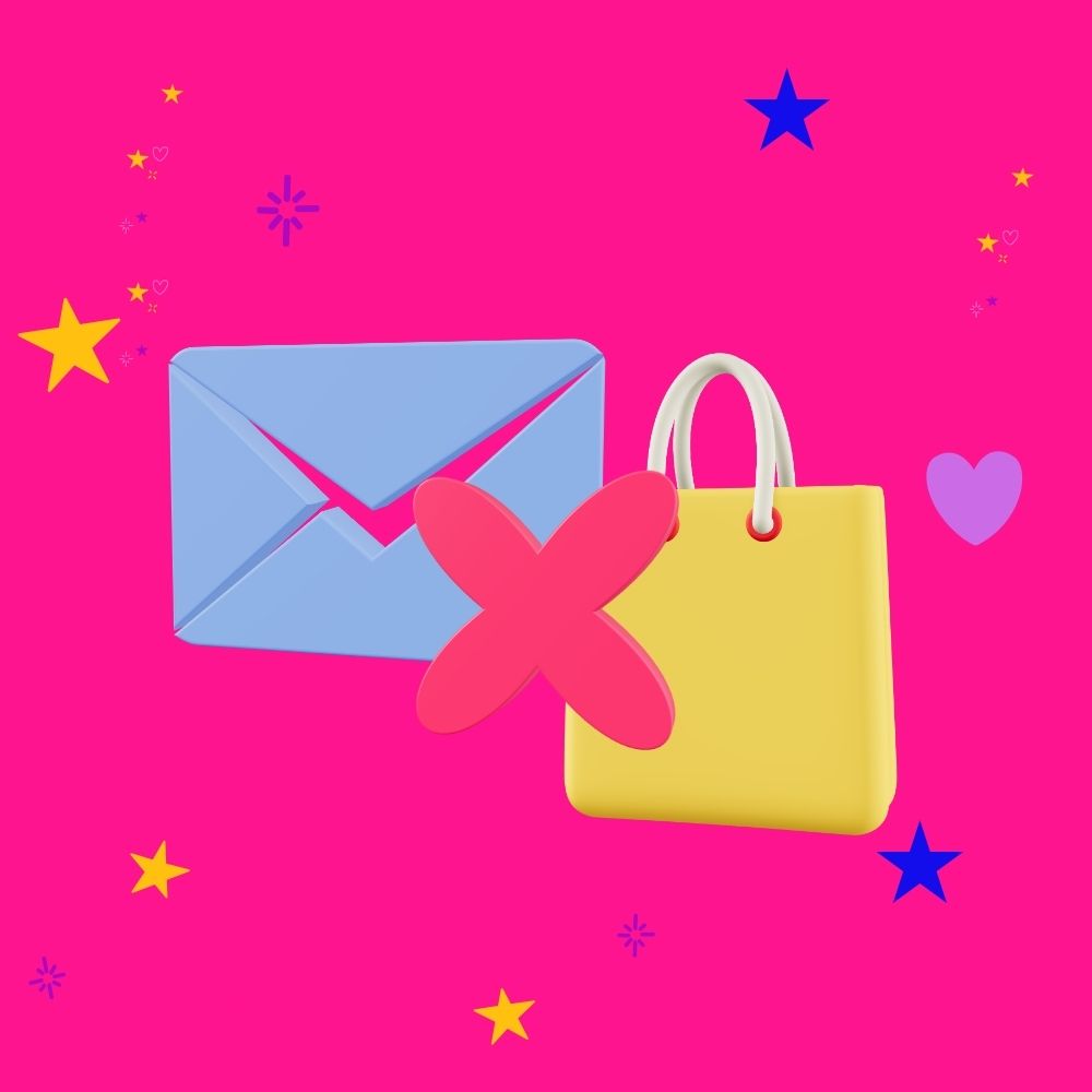 Yellow shopping bag and a blue envelope with a red cross over them - time to redesign your website?