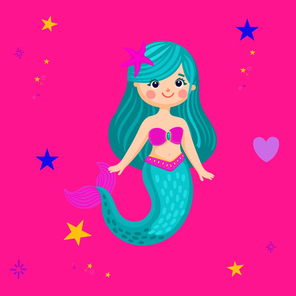 a mermaid with blue hair and tail - online course inspiration