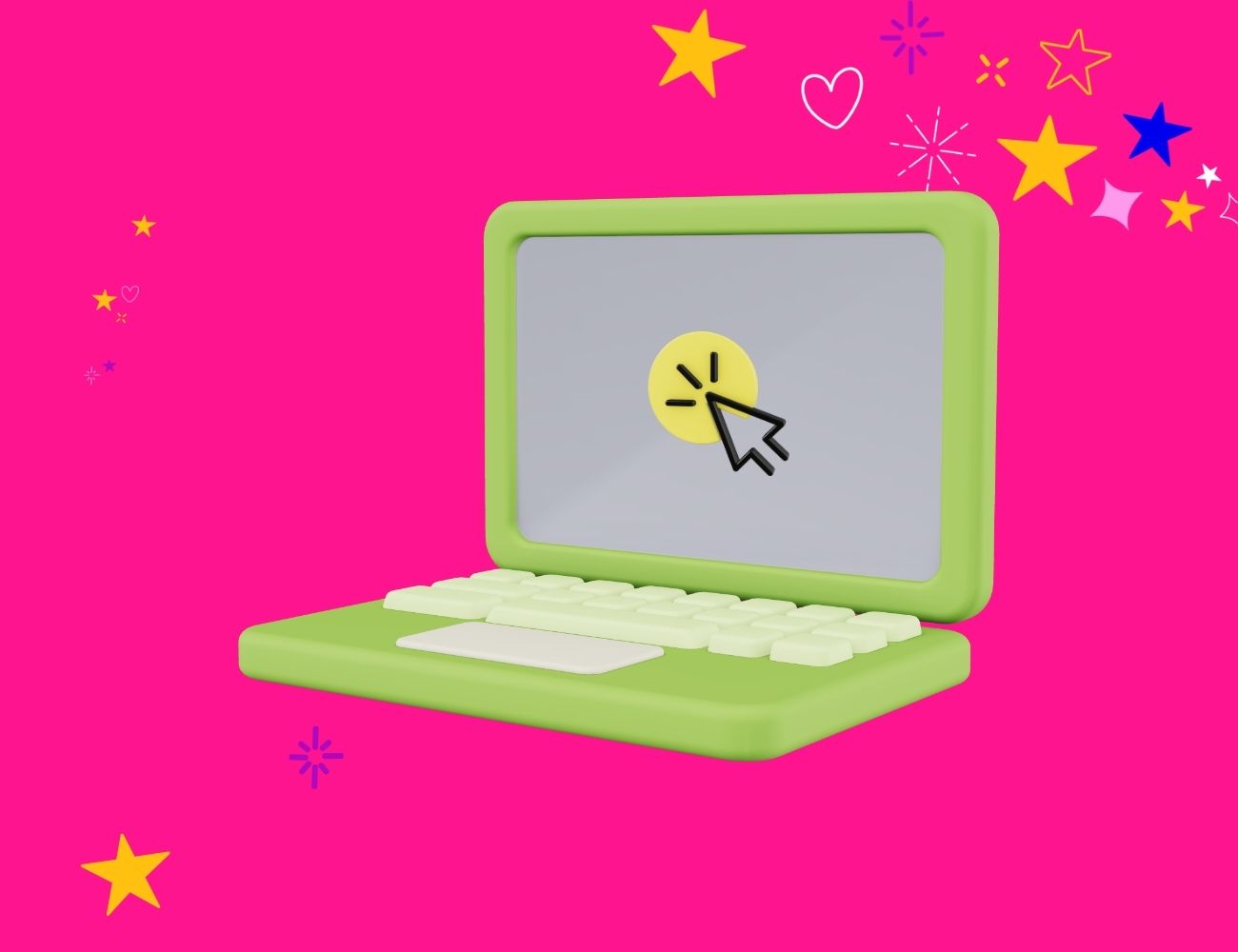 How to create a website a lime green laptop with a click pointer on the screen