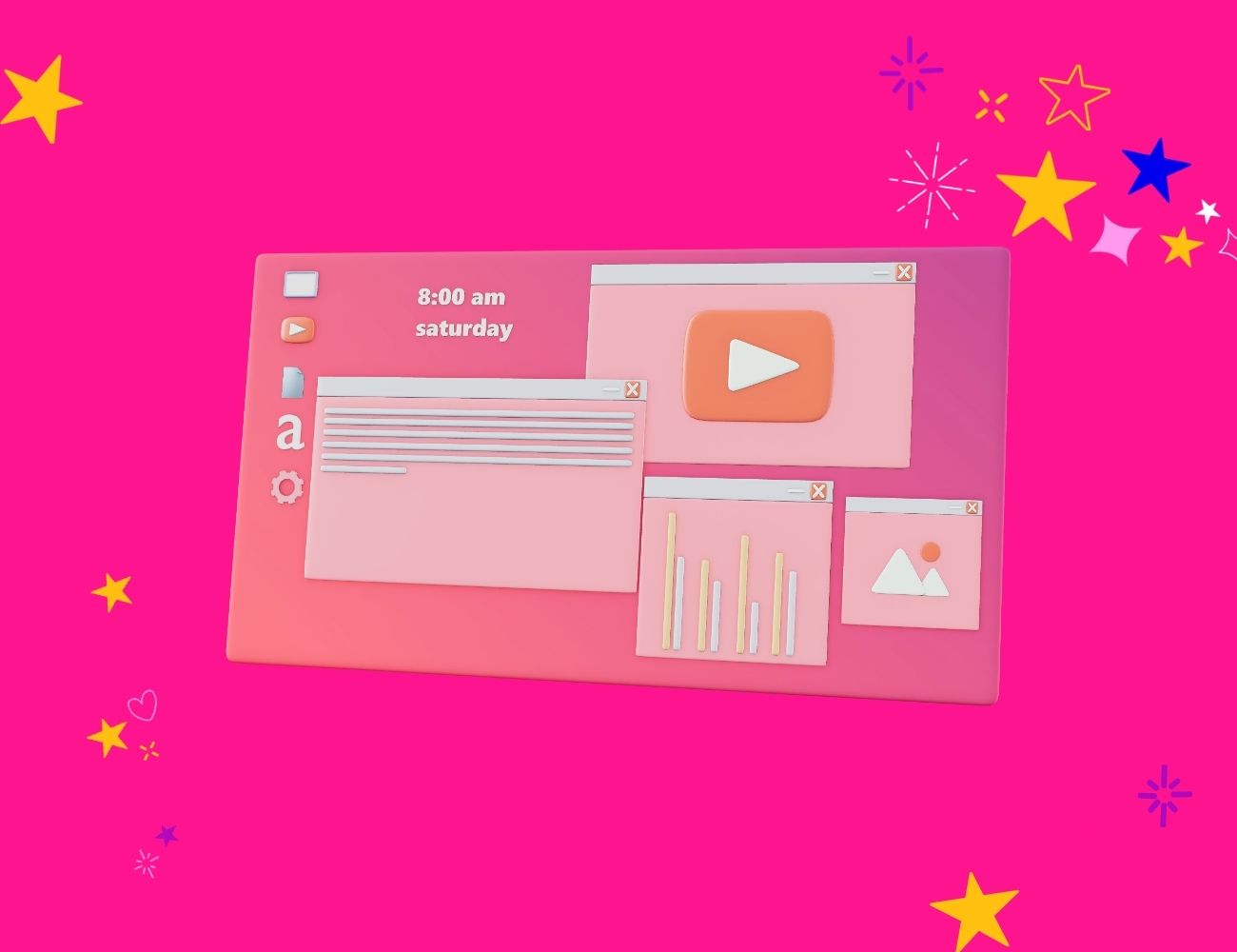 3D screen images from a computer showing data and a video on how to use Google Analytics 4 blog