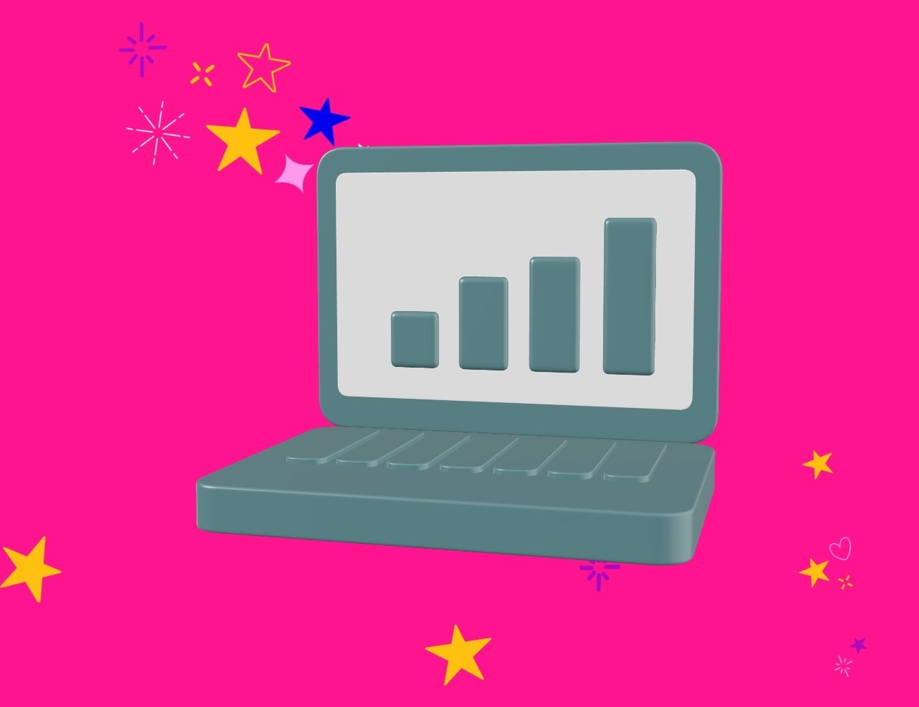 Grey 3d laptop with a block graph on for the How to use Google Analytics 4 blog