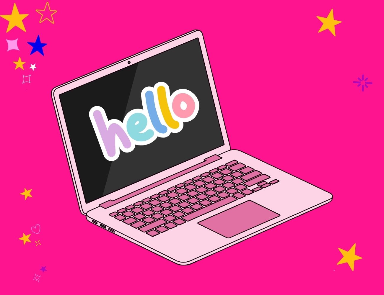 Laptop with 'hello' written on the screen for blog post titles