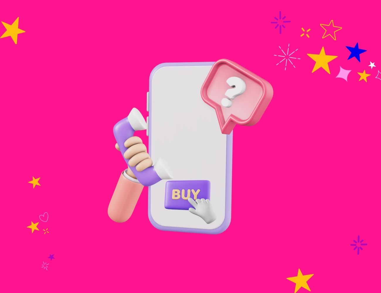 Mobile phone screen with a phone symbol, buy button, and a question jumping out of it for the Maximise your website impact blog