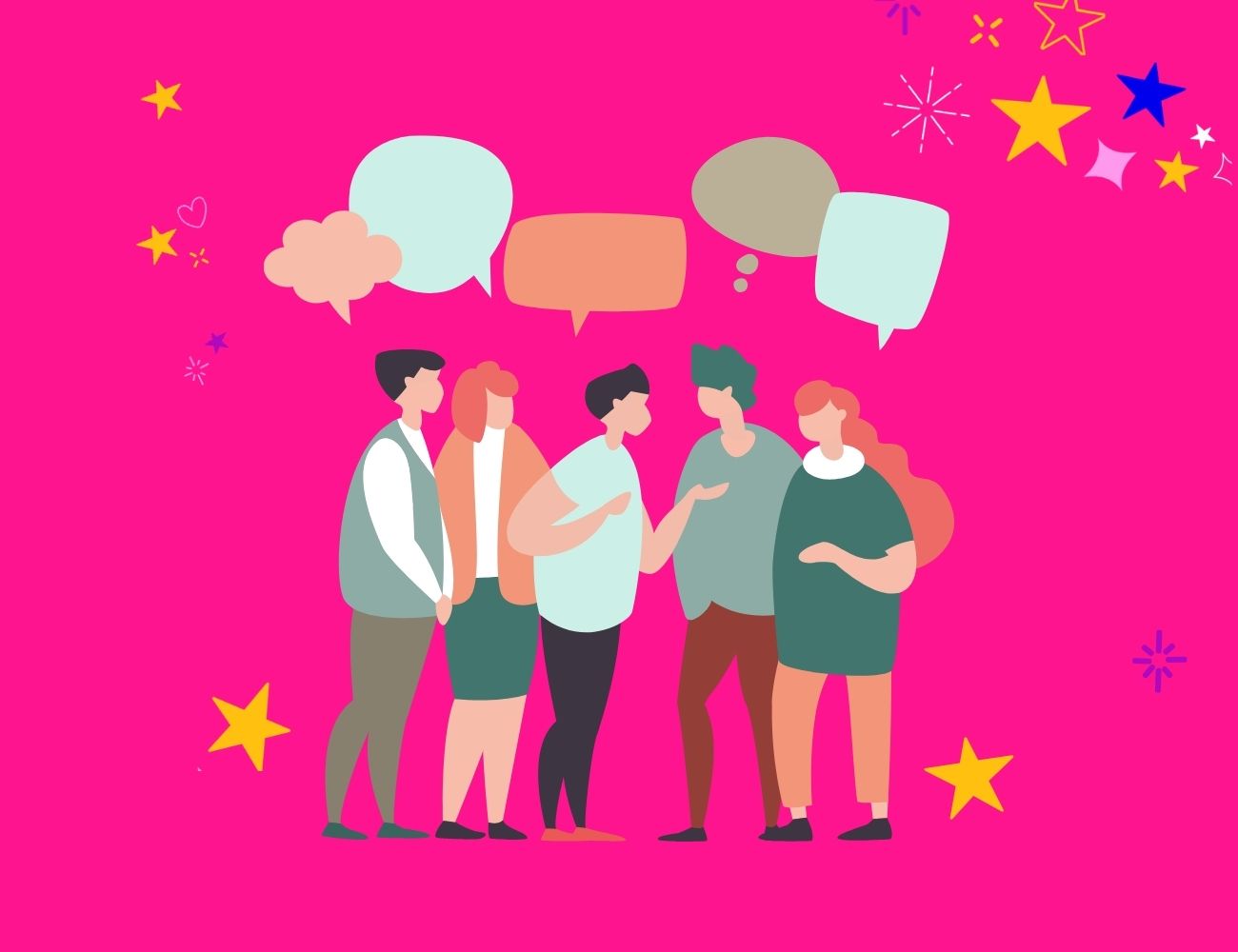 2d graphic people talking at networking events