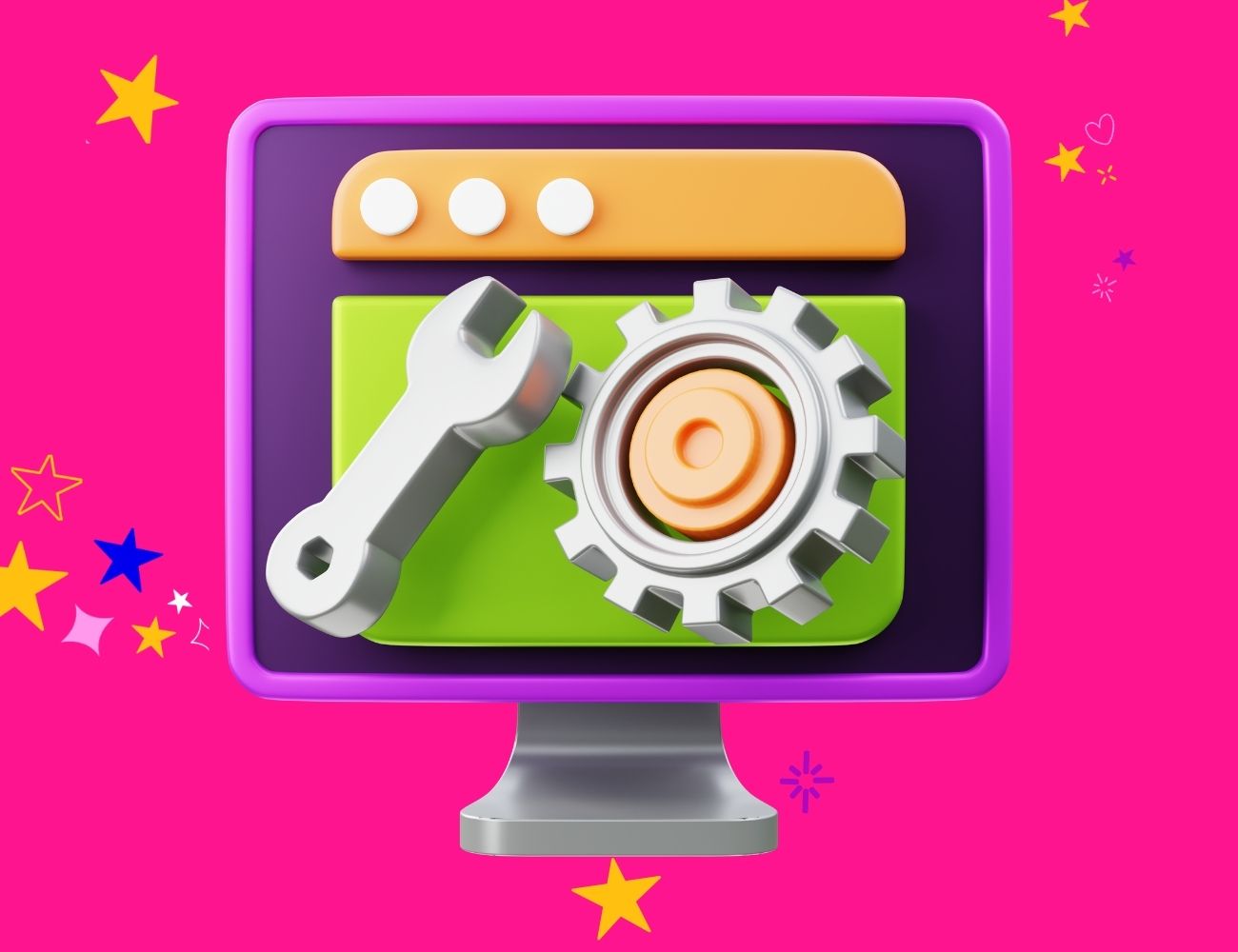 a computer screen graphic with a spanner and cog wheel on it to represent updating your WordPress website