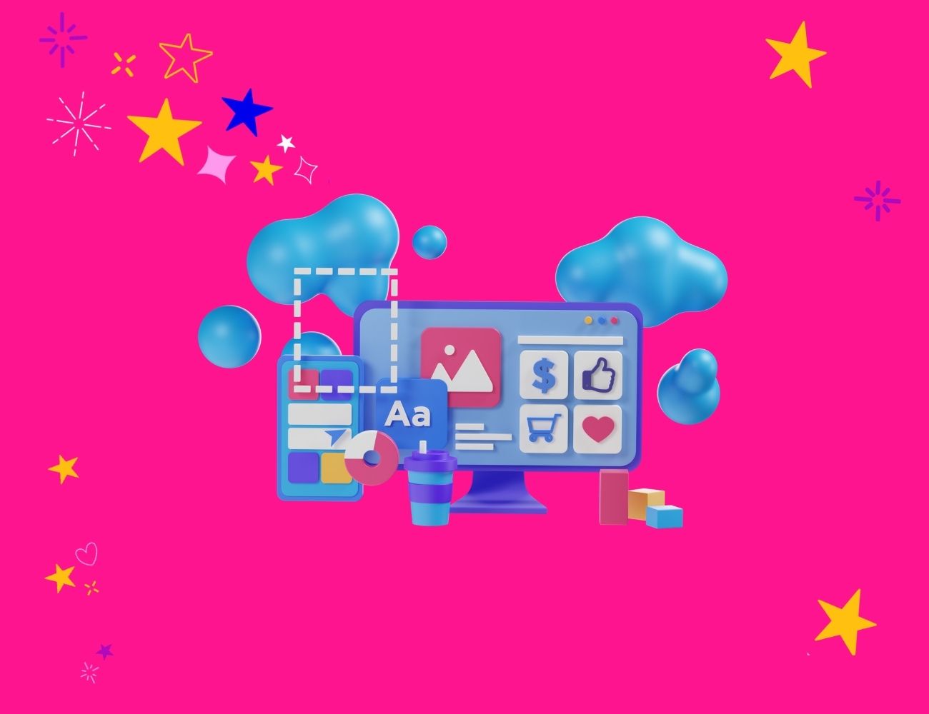 Is WordPress Complicated - A comuter screen and mobile graphic with elements popping out of them