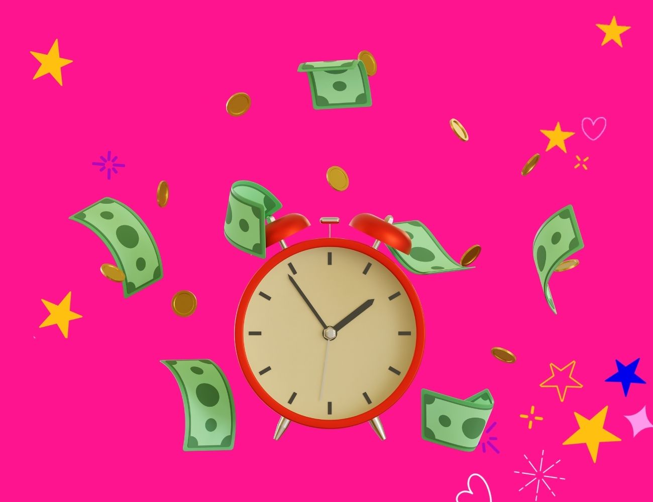 An alarm clock with notes and coins raining down around it for the Do you need a website blog