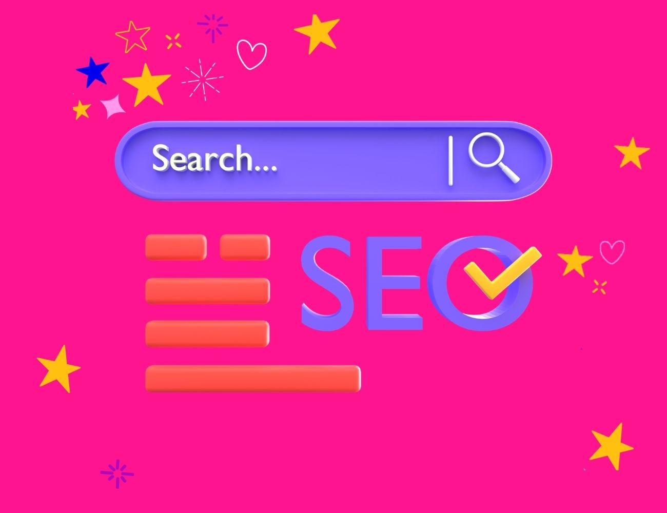 What is SEO? a search bar and SEO with a tick