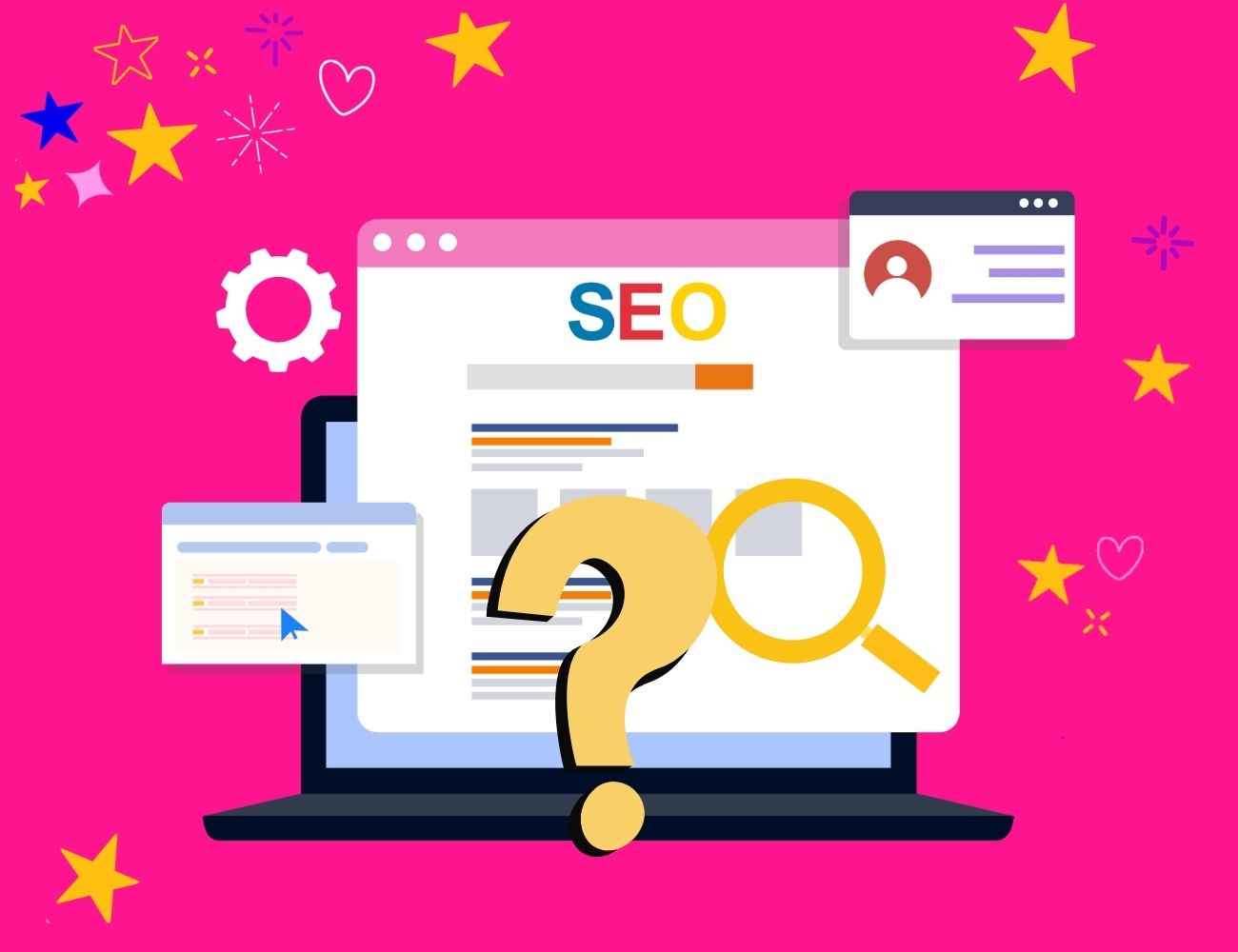 A question mark over a search engine screen on a computer - what is SEO?