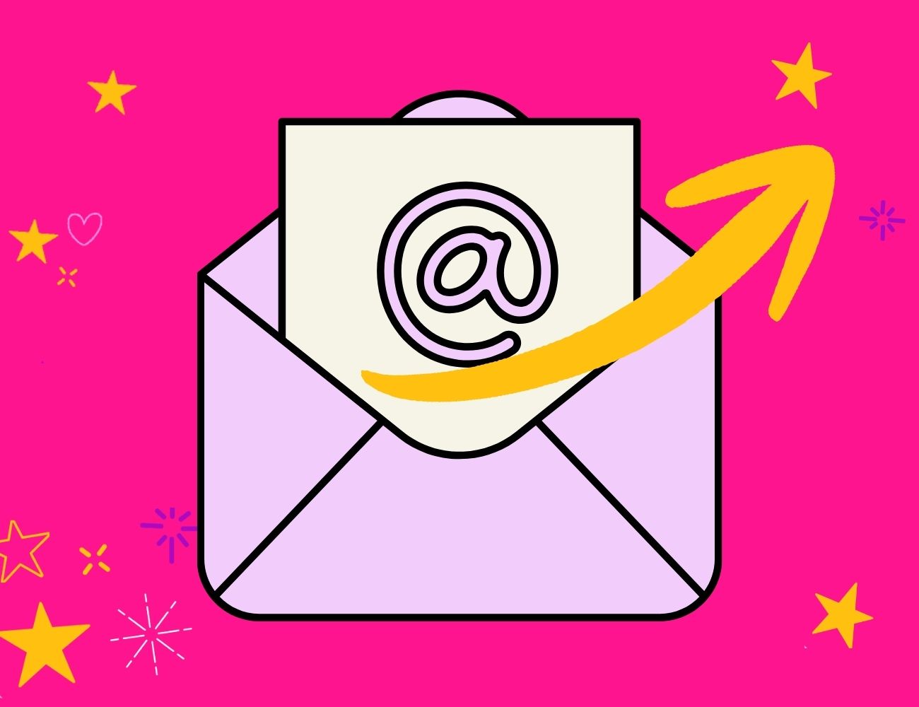 purple open envelope with the @ logo coming out of it and a yellow redirect arrow for a domain email address